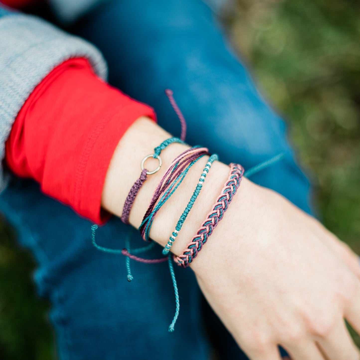string bracelet set purple teal made in guatemala