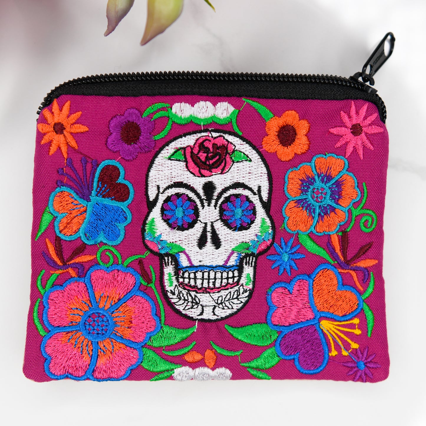 sugarskull embroidered handmade fair trade guatemalan coin purse