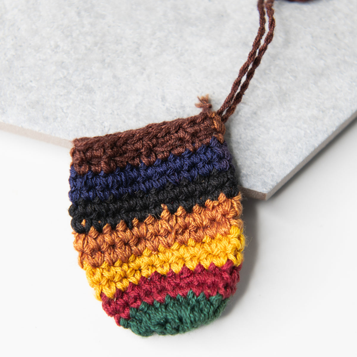 Small Earth Tone Crochet Crystal Pouch Necklace