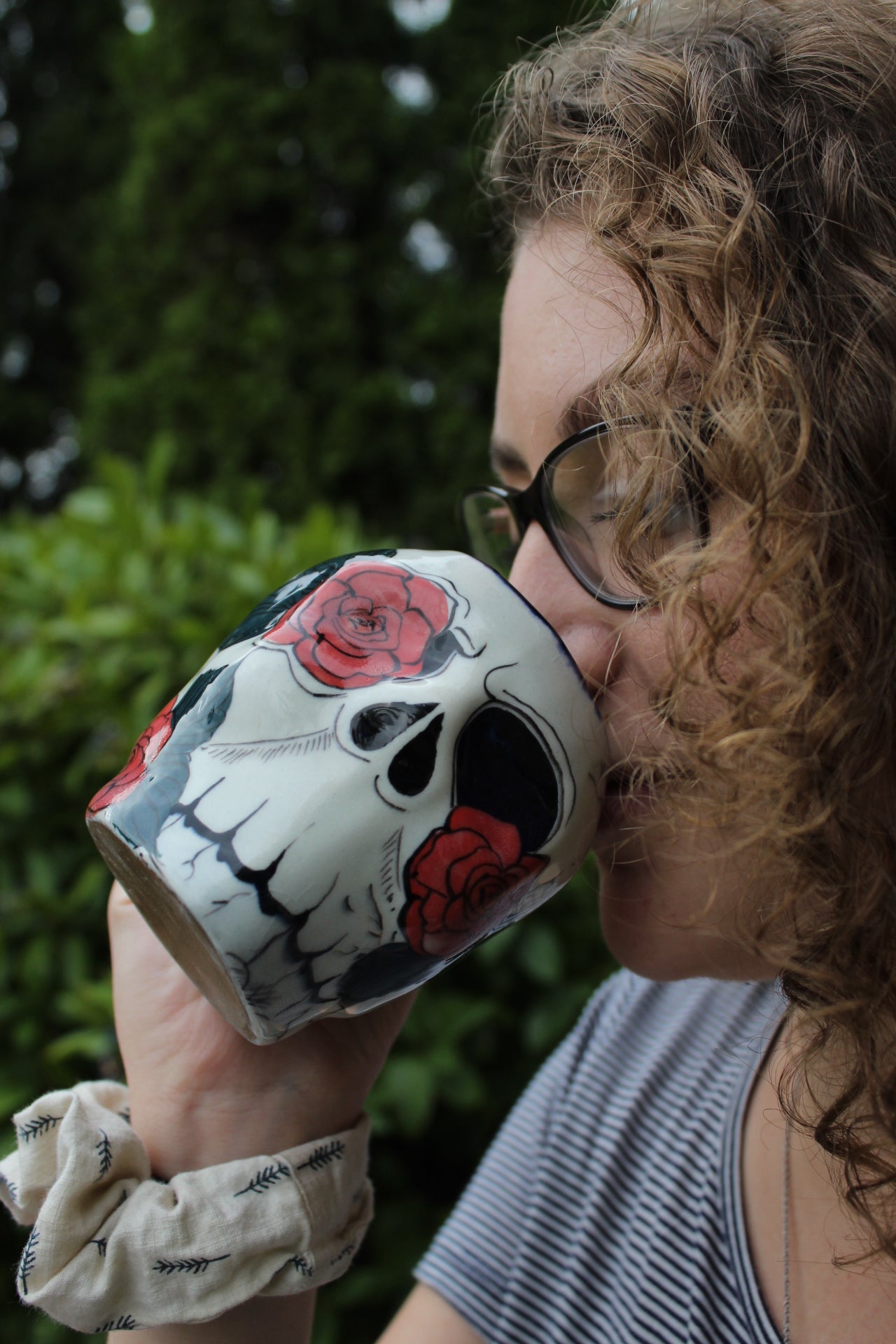 Rose Design Sugar Skull Skeleton Mug