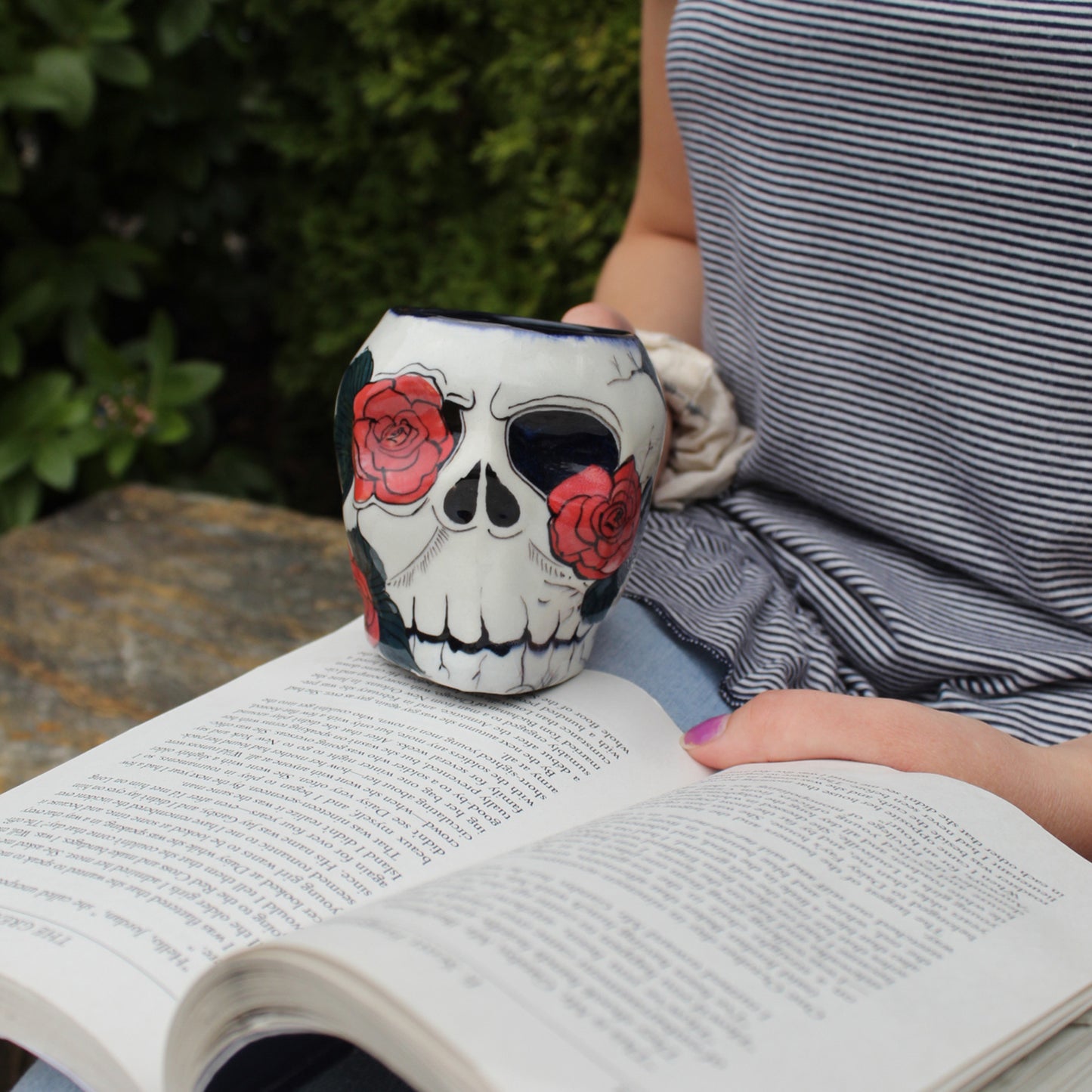Rose Design Sugar Skull Skeleton Mug