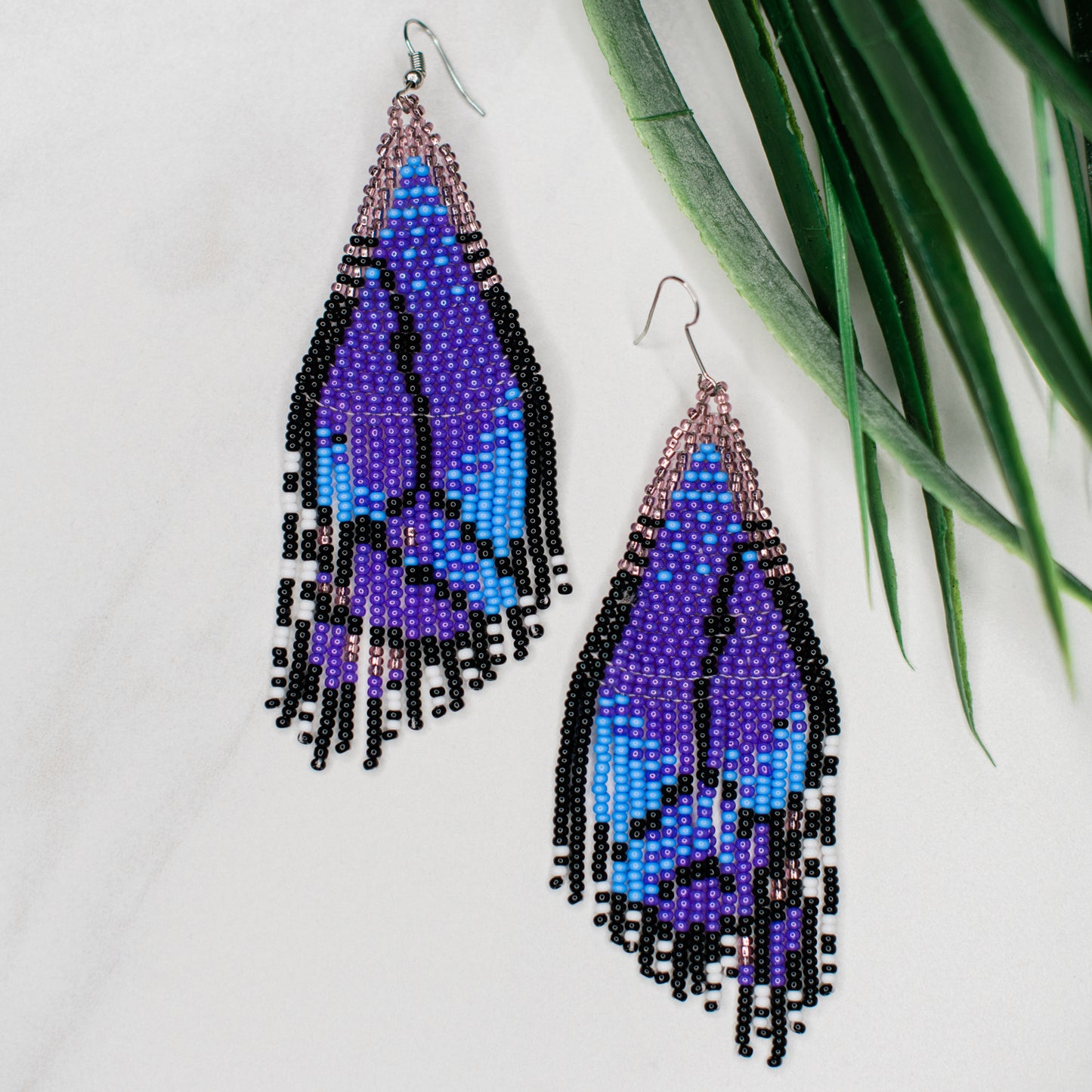 purple butterfly wing fringe earrings