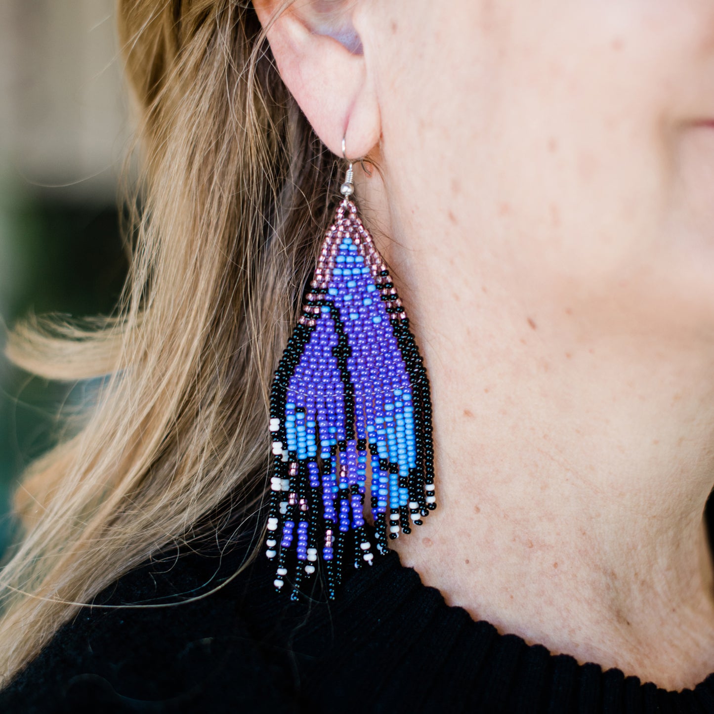 purple butterfly wing fringe earrings