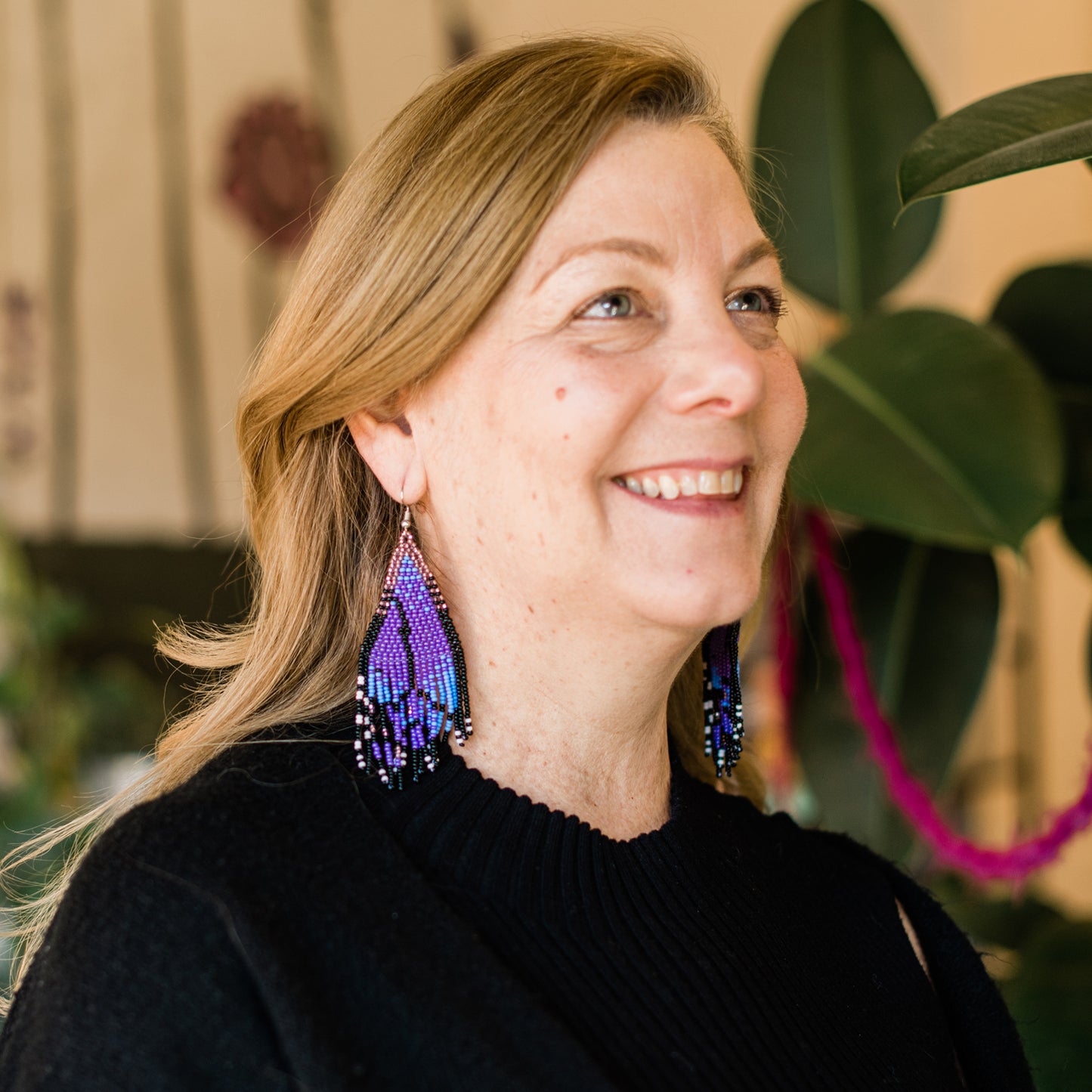 purple butterfly wing fringe earrings