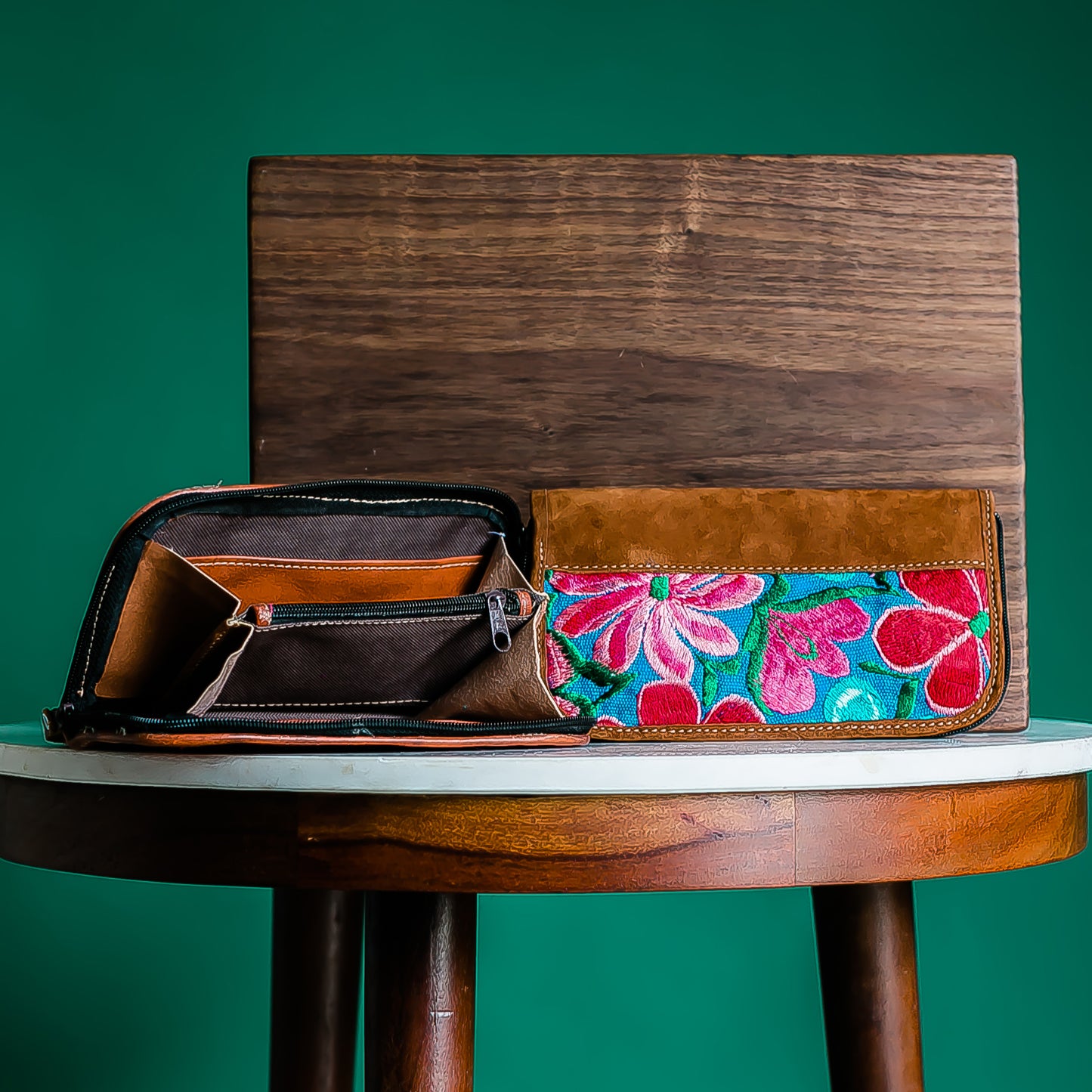 Floral Leather Wristlet