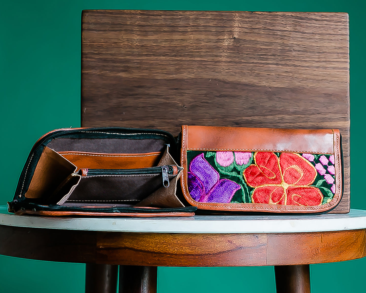 Floral Leather Wristlet