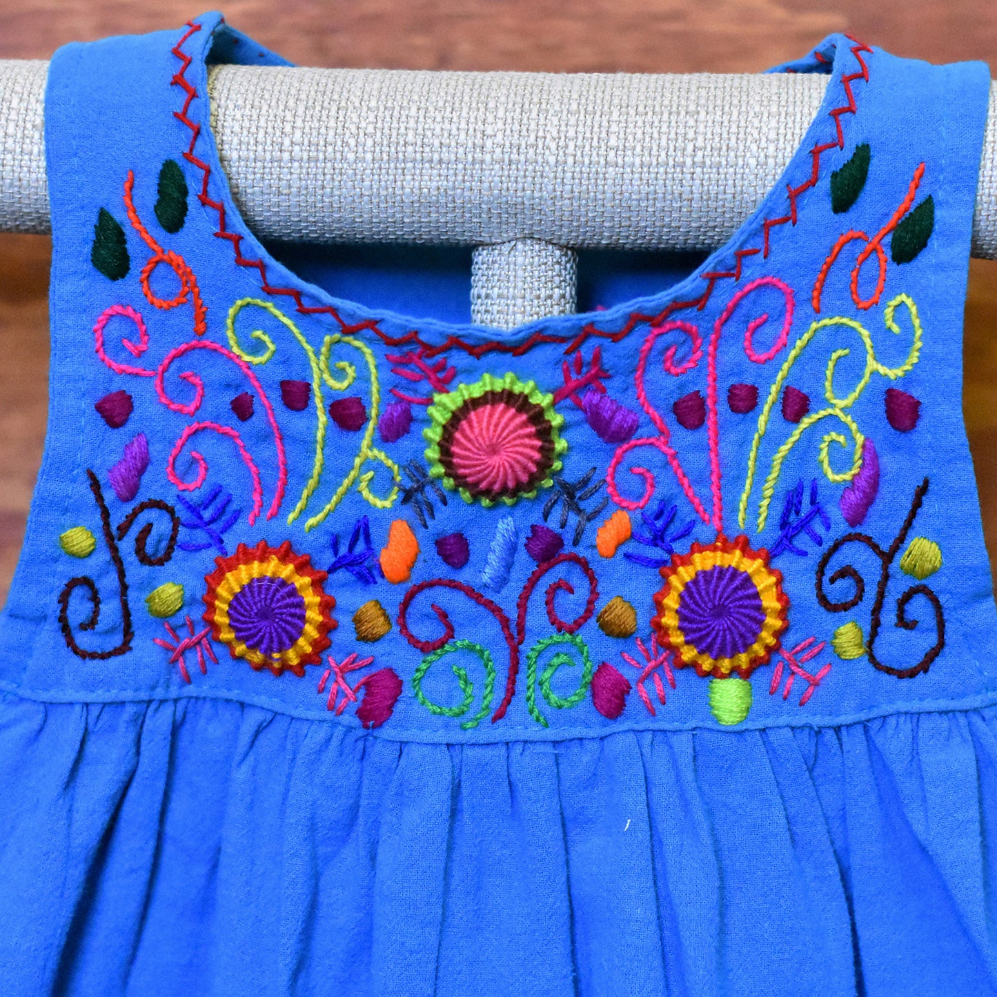 Blue Girl's Embroidered Sleeveless Dress