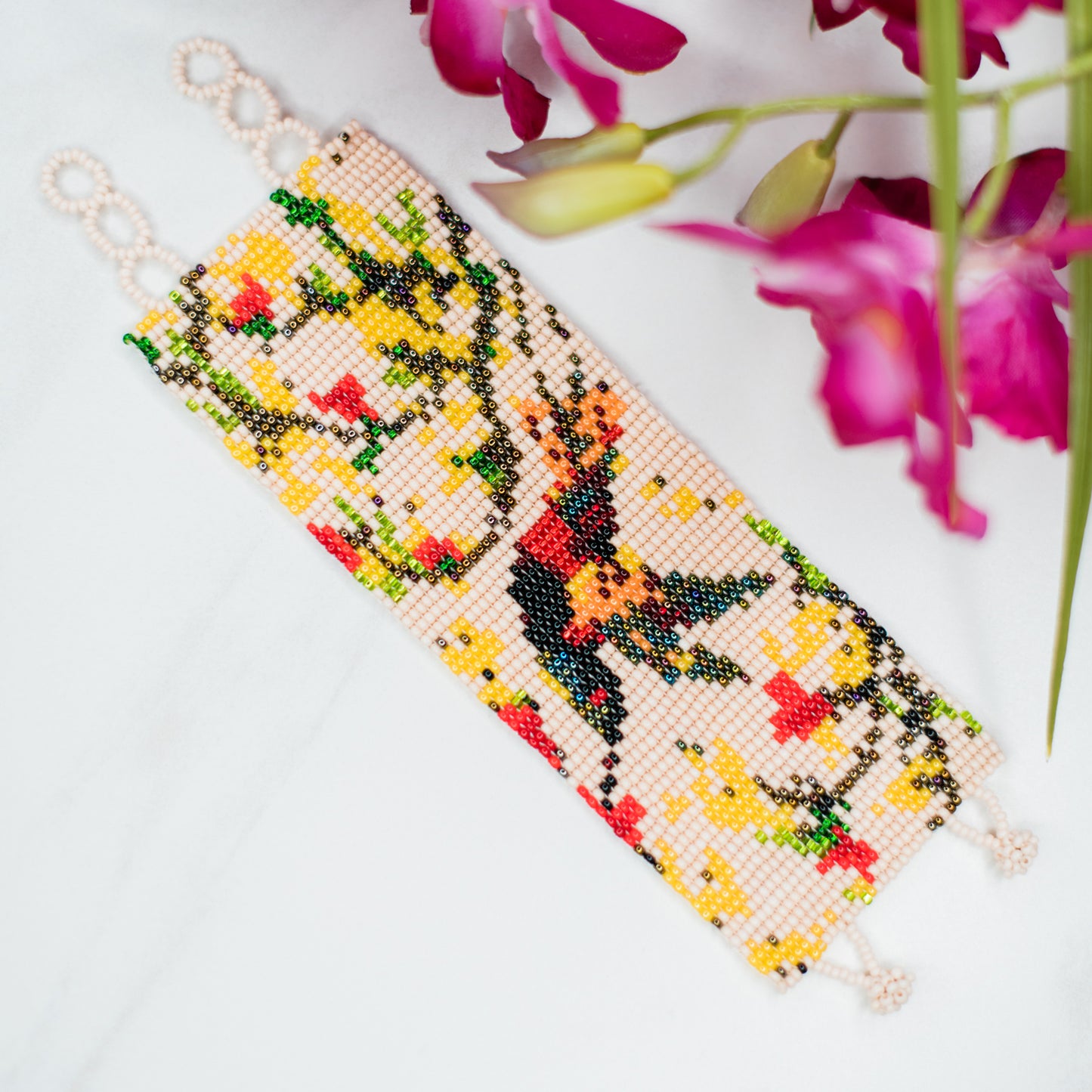 Earth Hummingbird Beaded Cuff