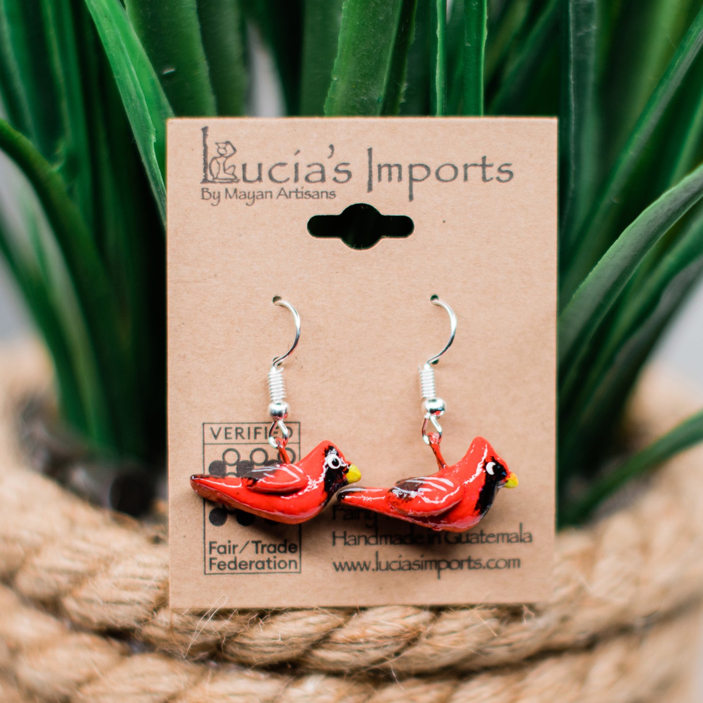 cardinal ceramic earring handmade fair trade