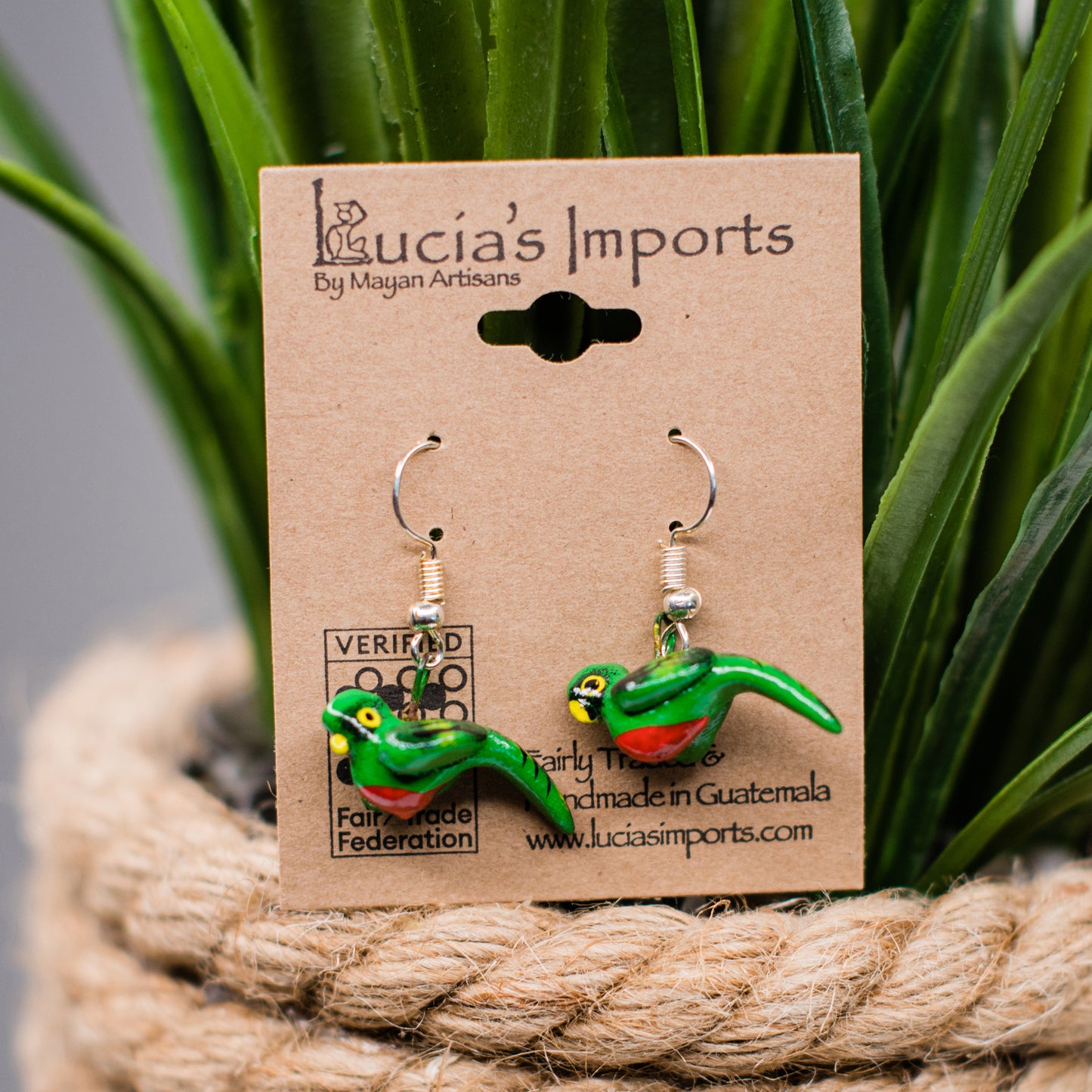 Ceramic earring quetzal guatemalan bird handmade fair trade accessory