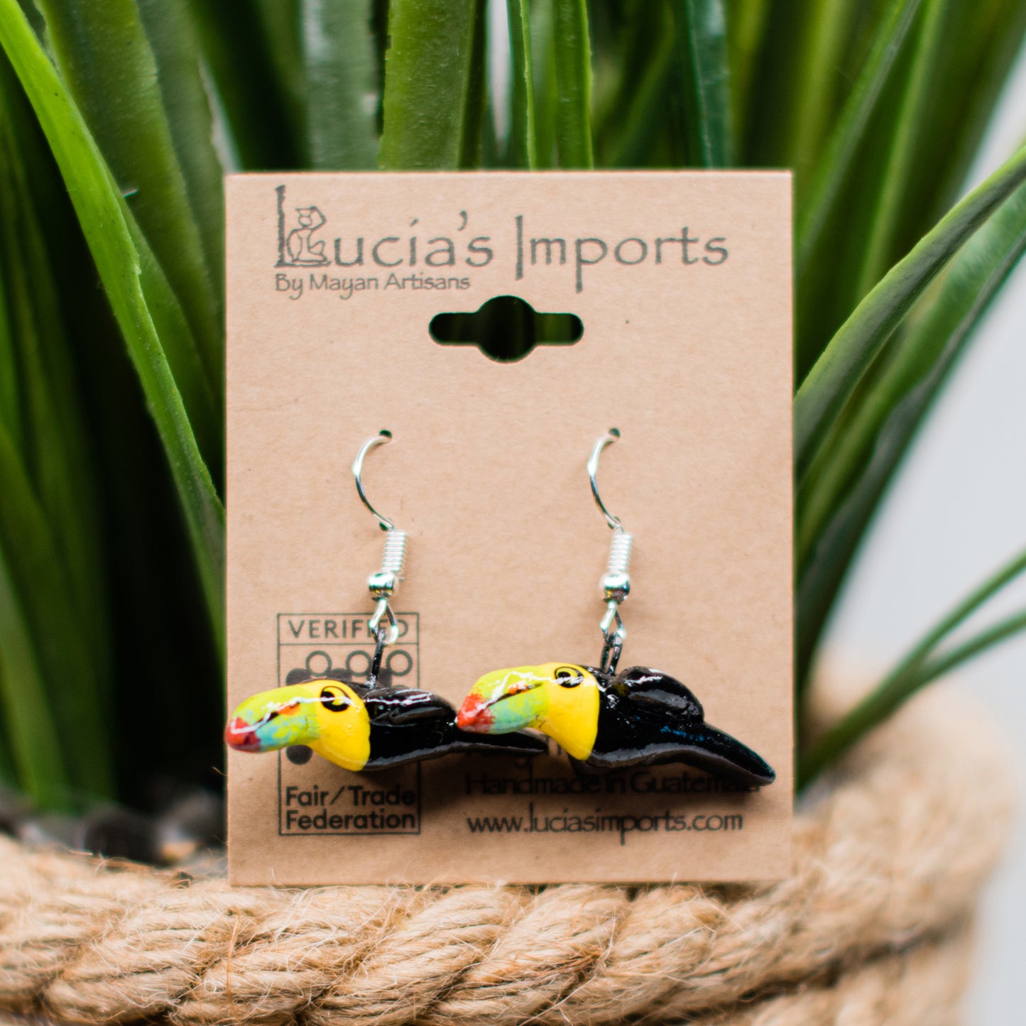 Toucan Ceramic earring fair trade handmade ethical jewelry guatemalan