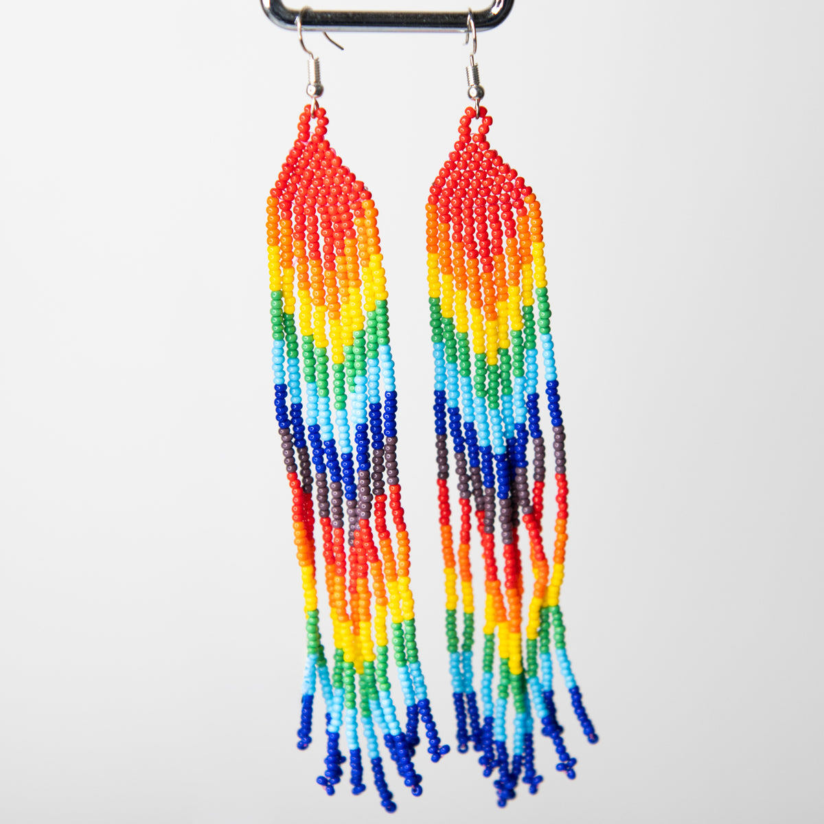 Long Rainbow Feather Earrings