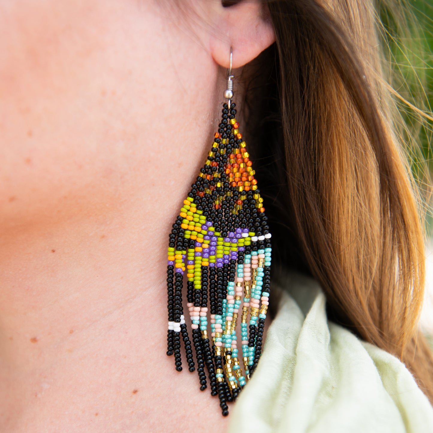 Midnight Hummingbird in Flight Fringe Earrings