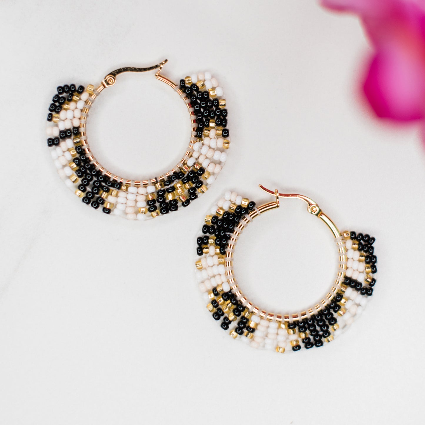 Black and White Fiesta Round Earrings