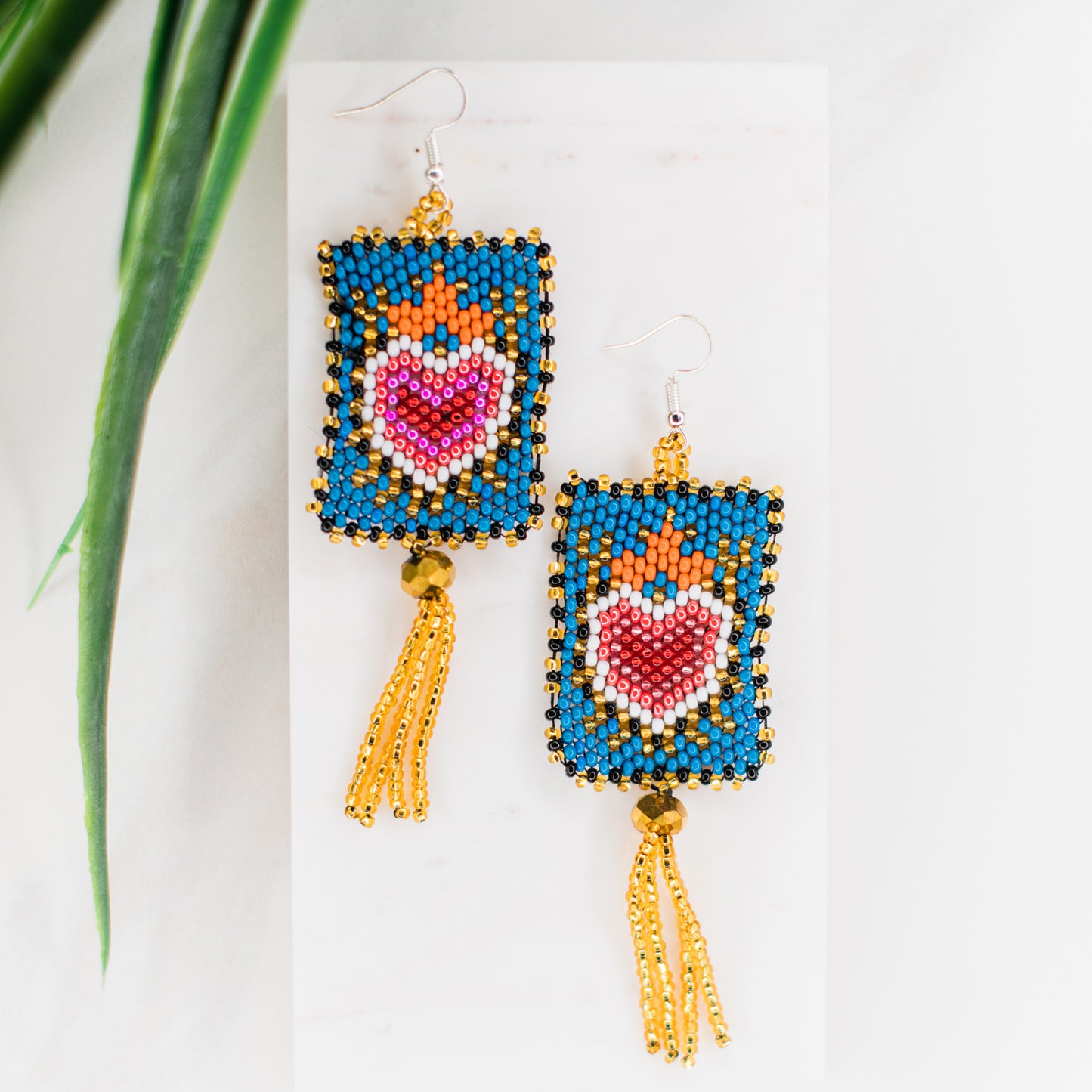Valentines Day Heart love letter earrings beaded fair trade handmade guatemalan