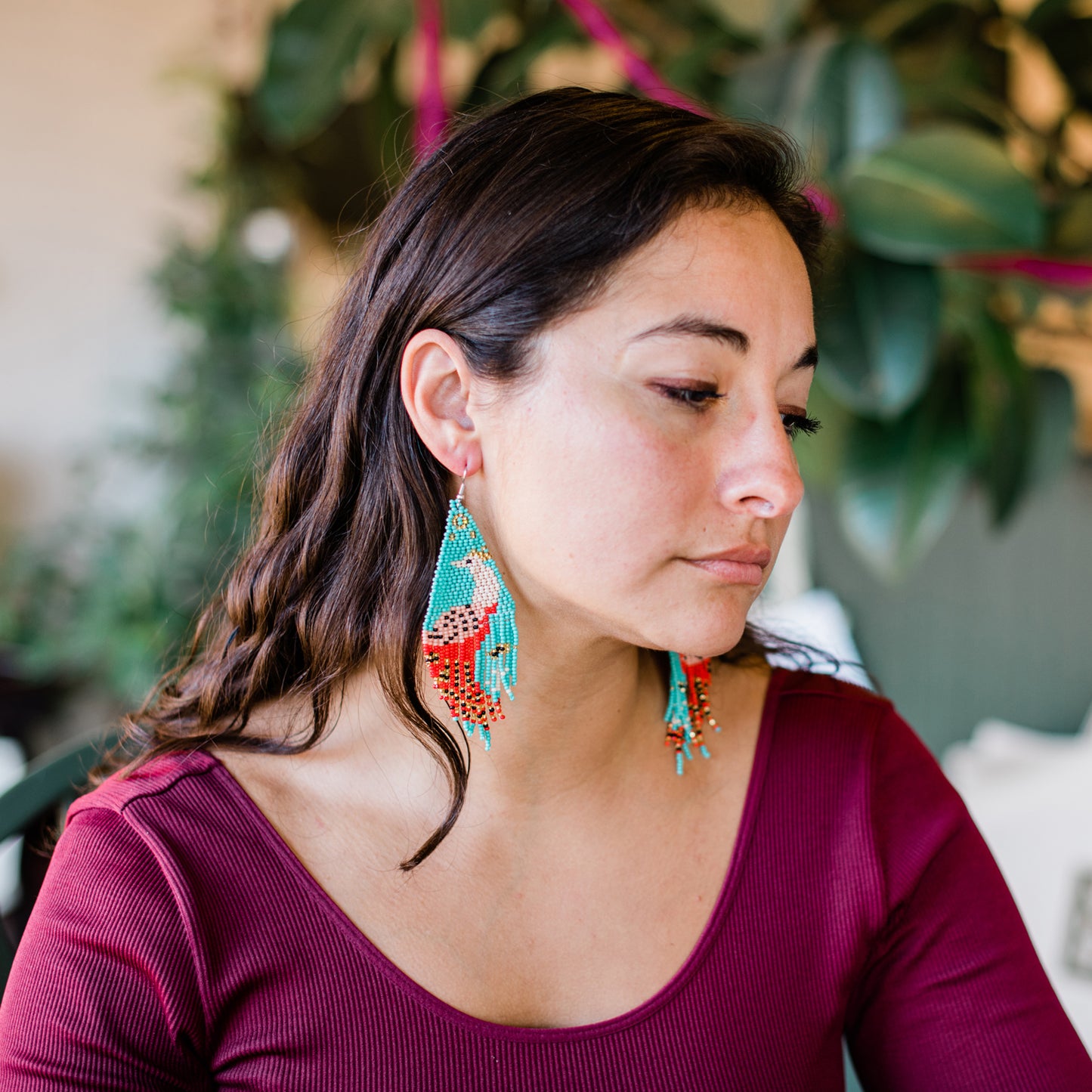 Beaded Fringe Peacock Earrings