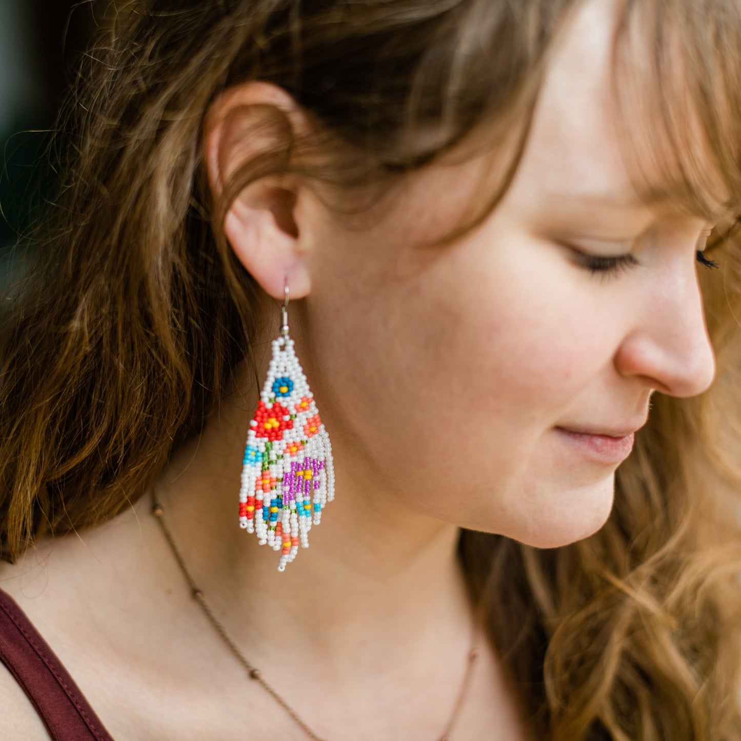Flower Fringe Earrings White