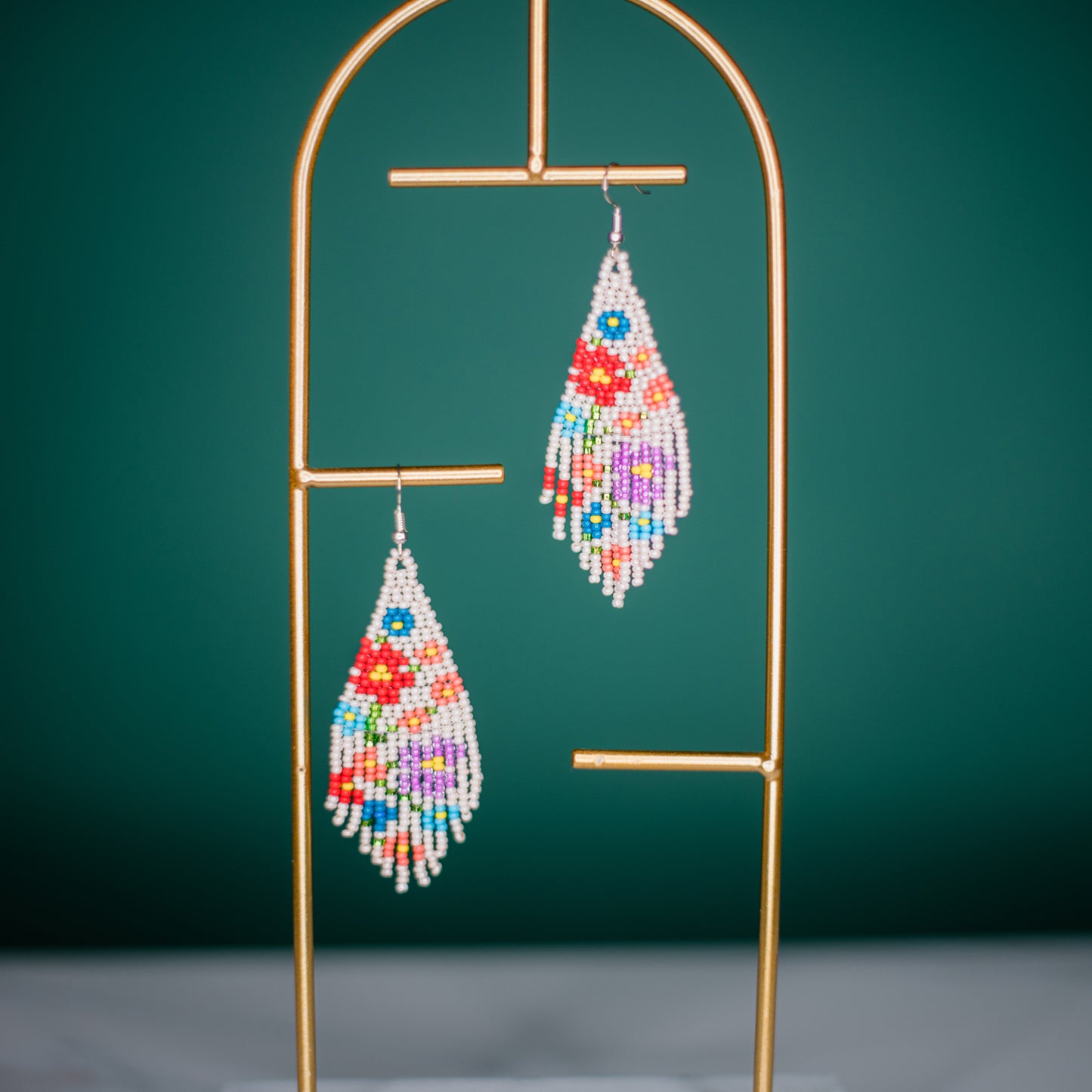 Flower Fringe Earrings White