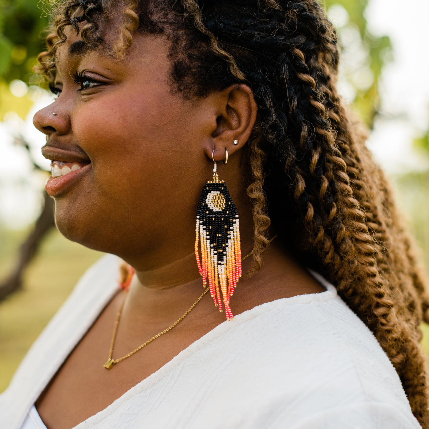 moon fringe earring guatemala accessory fair trade handmade ethical jewelry