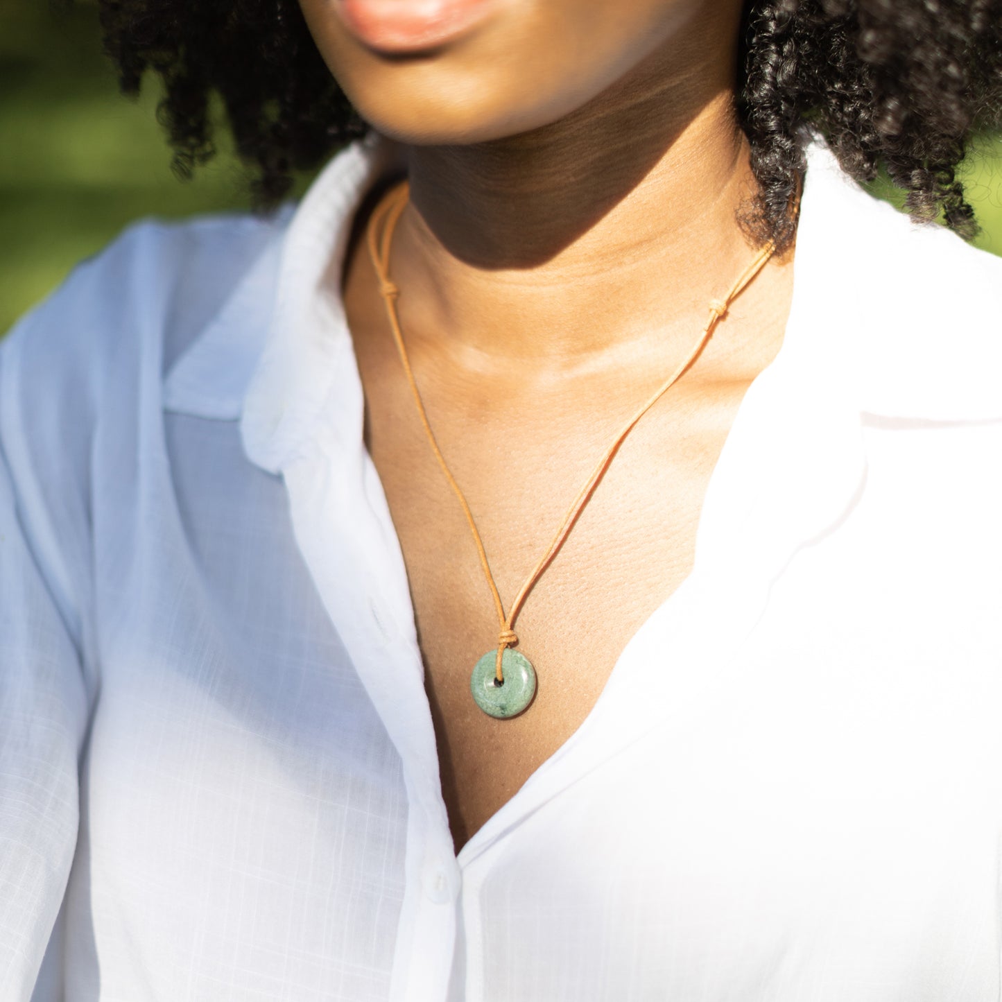 Leather Jade Karma Necklace (Sale)