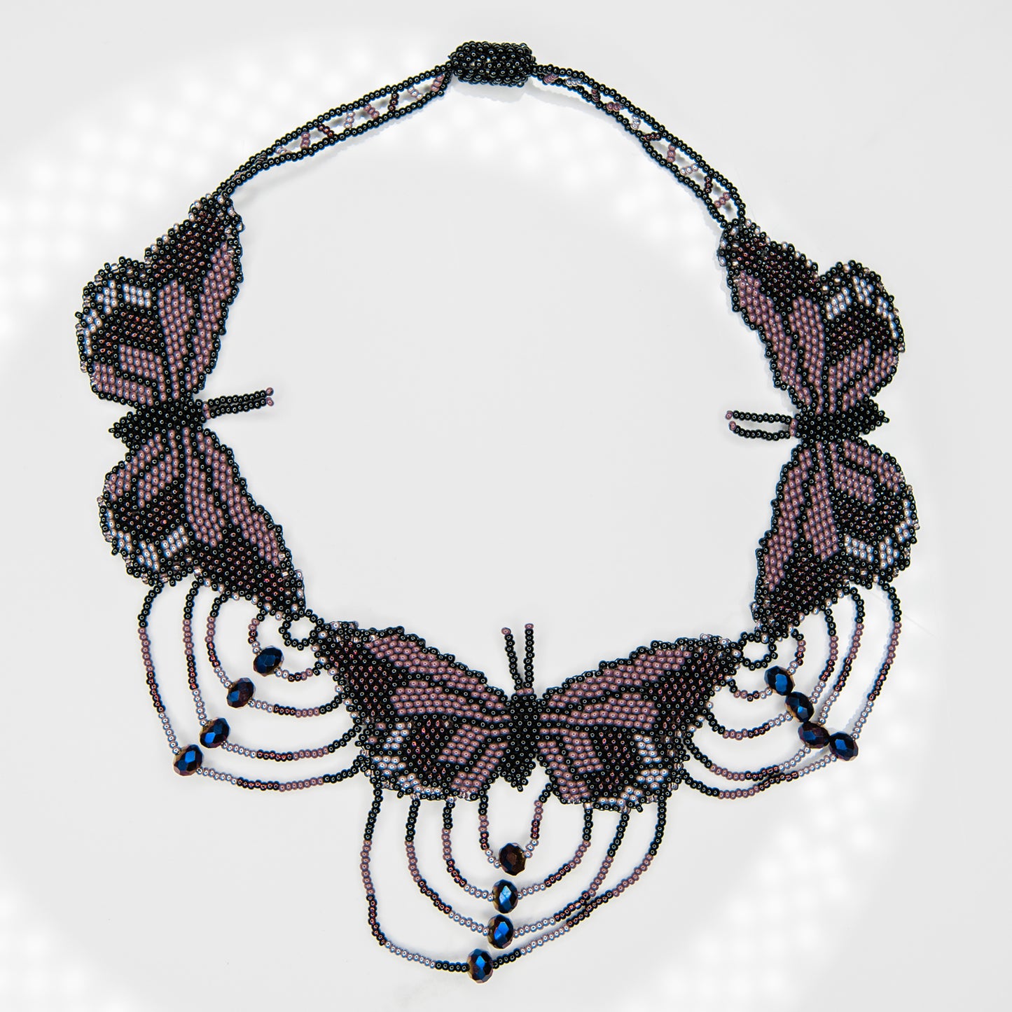 Purple Butterfly in Flight Beaded Necklace