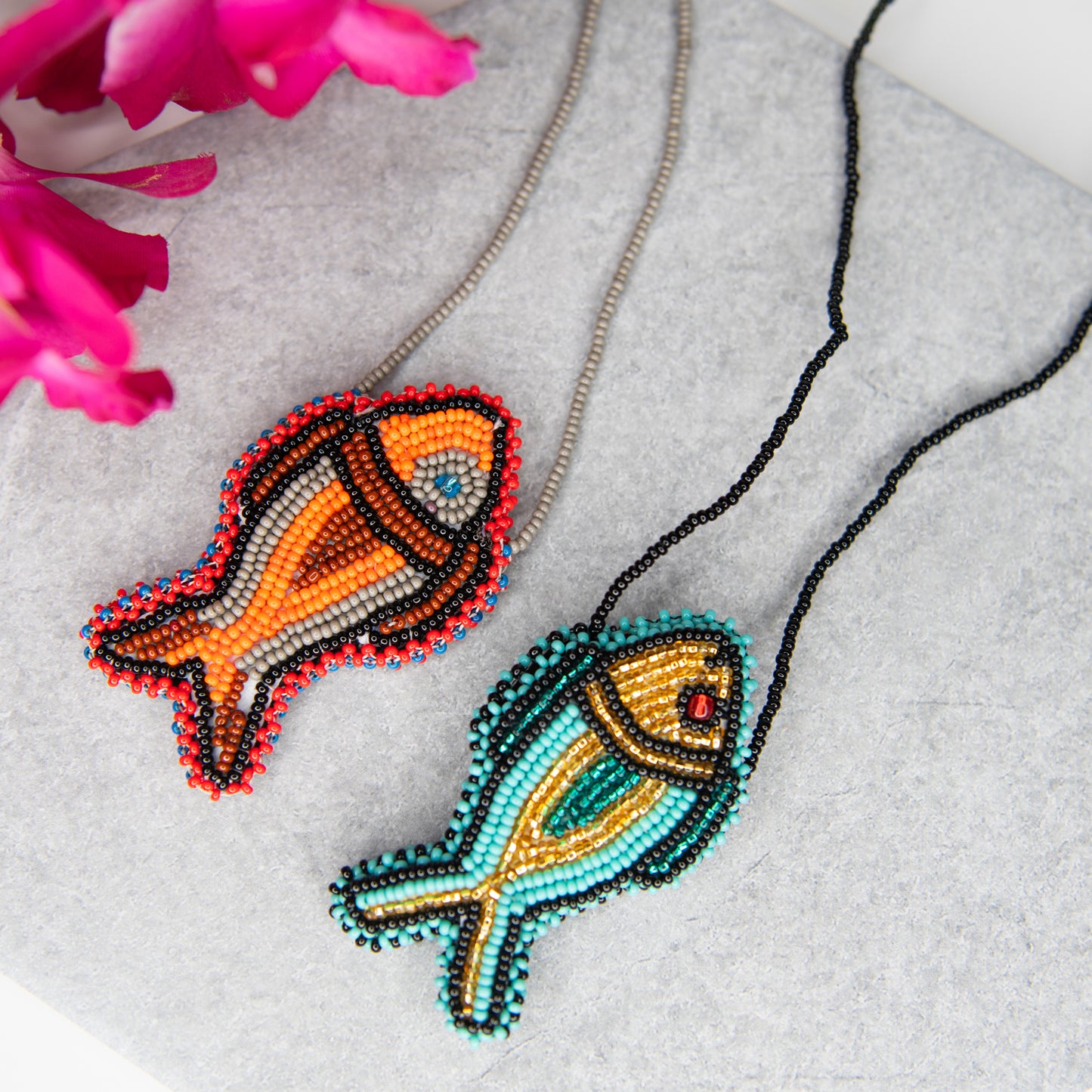 Fish Pouch Beaded Necklace