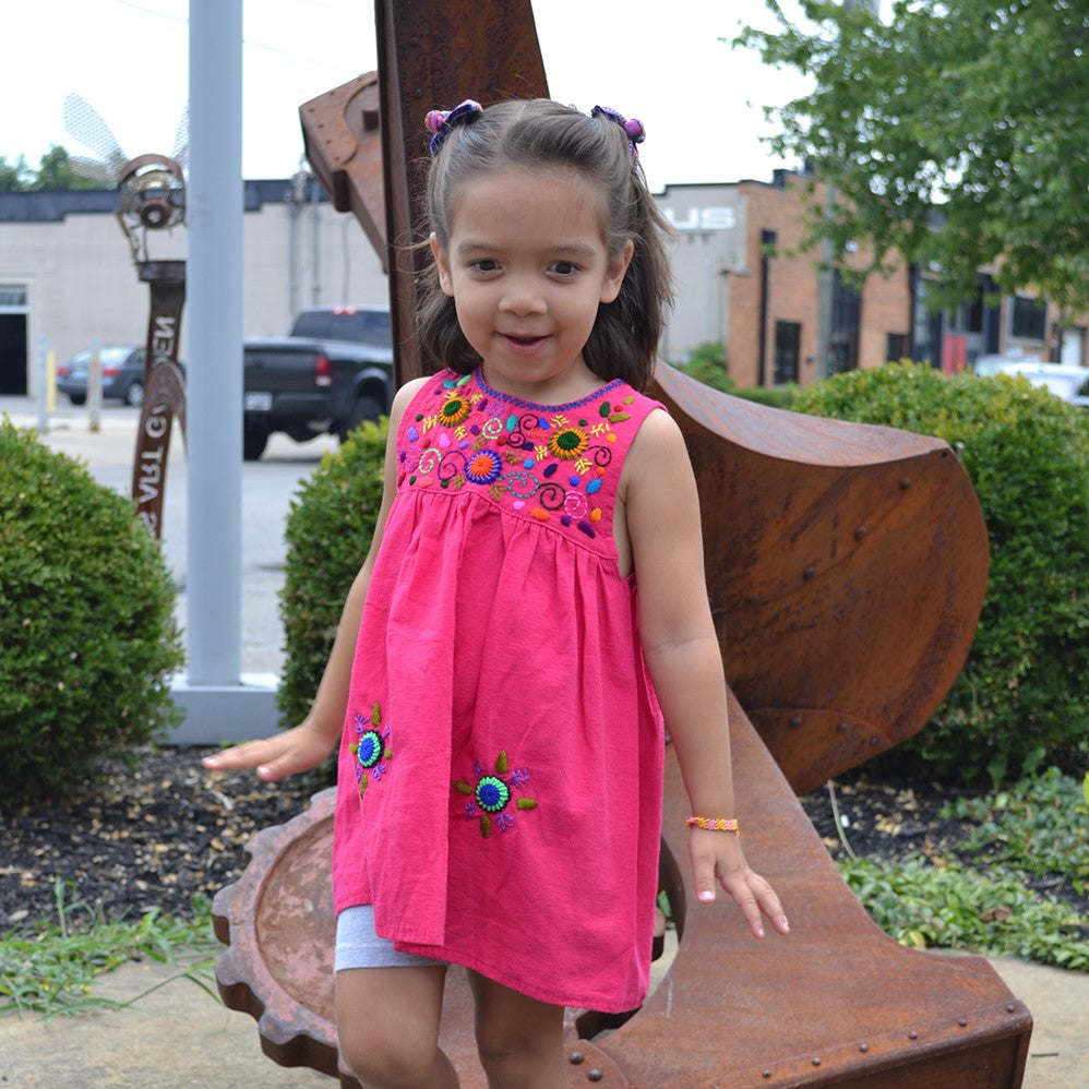 Pink Girl's Embroidered Sleeveless Dress