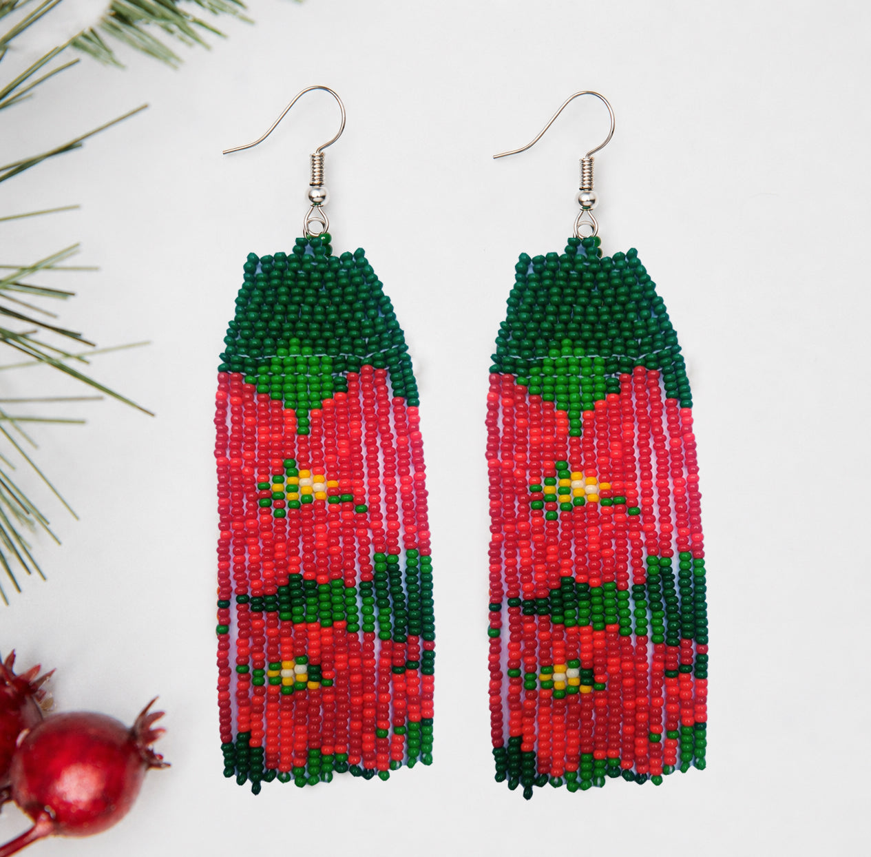 Pointsettia Fringe Earrings
