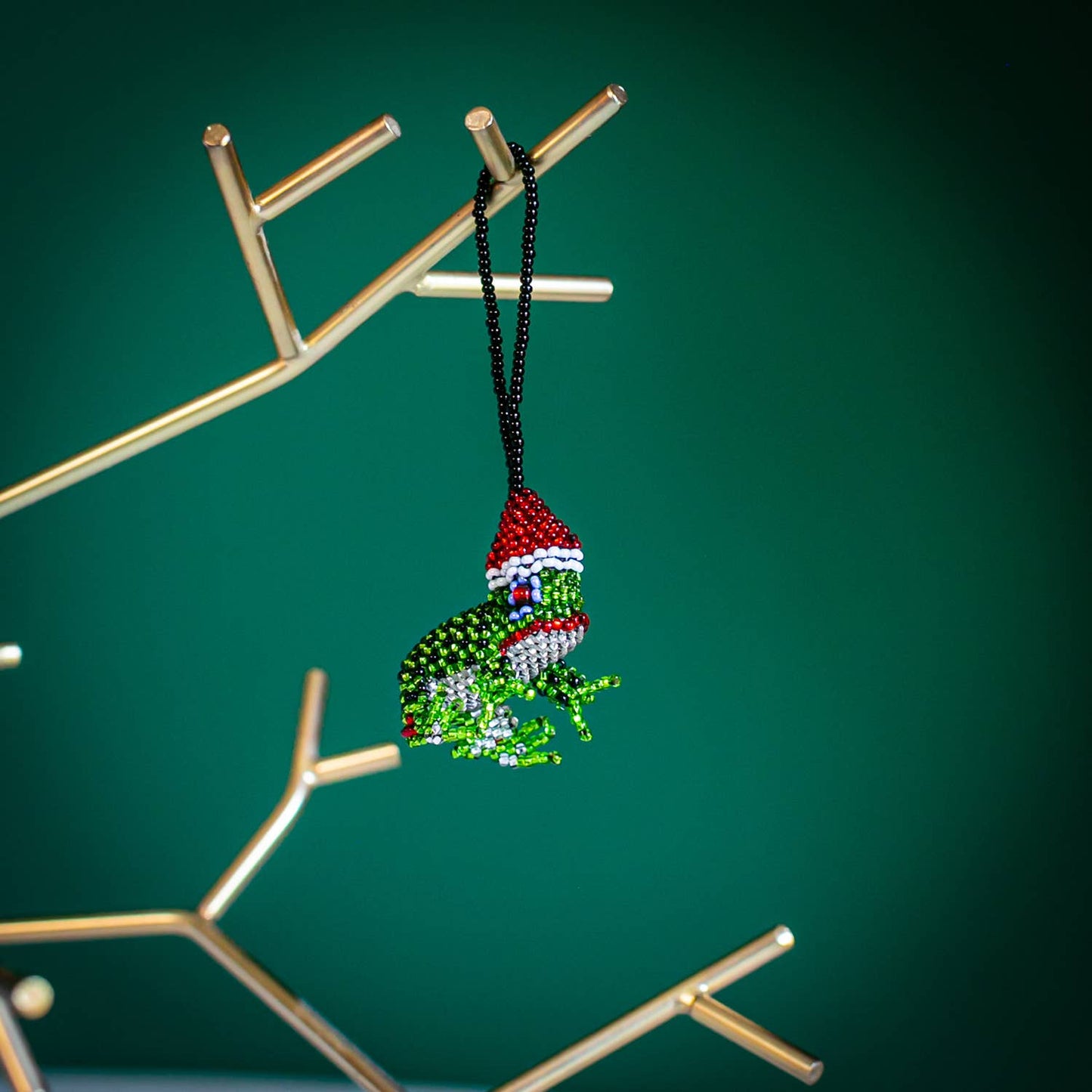 Santa Frog Beaded Ornament