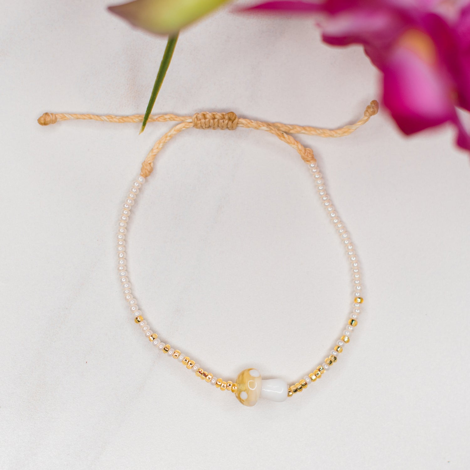 String Beaded Mushroom Bracelet Handmade Fair Trade Guatemalan