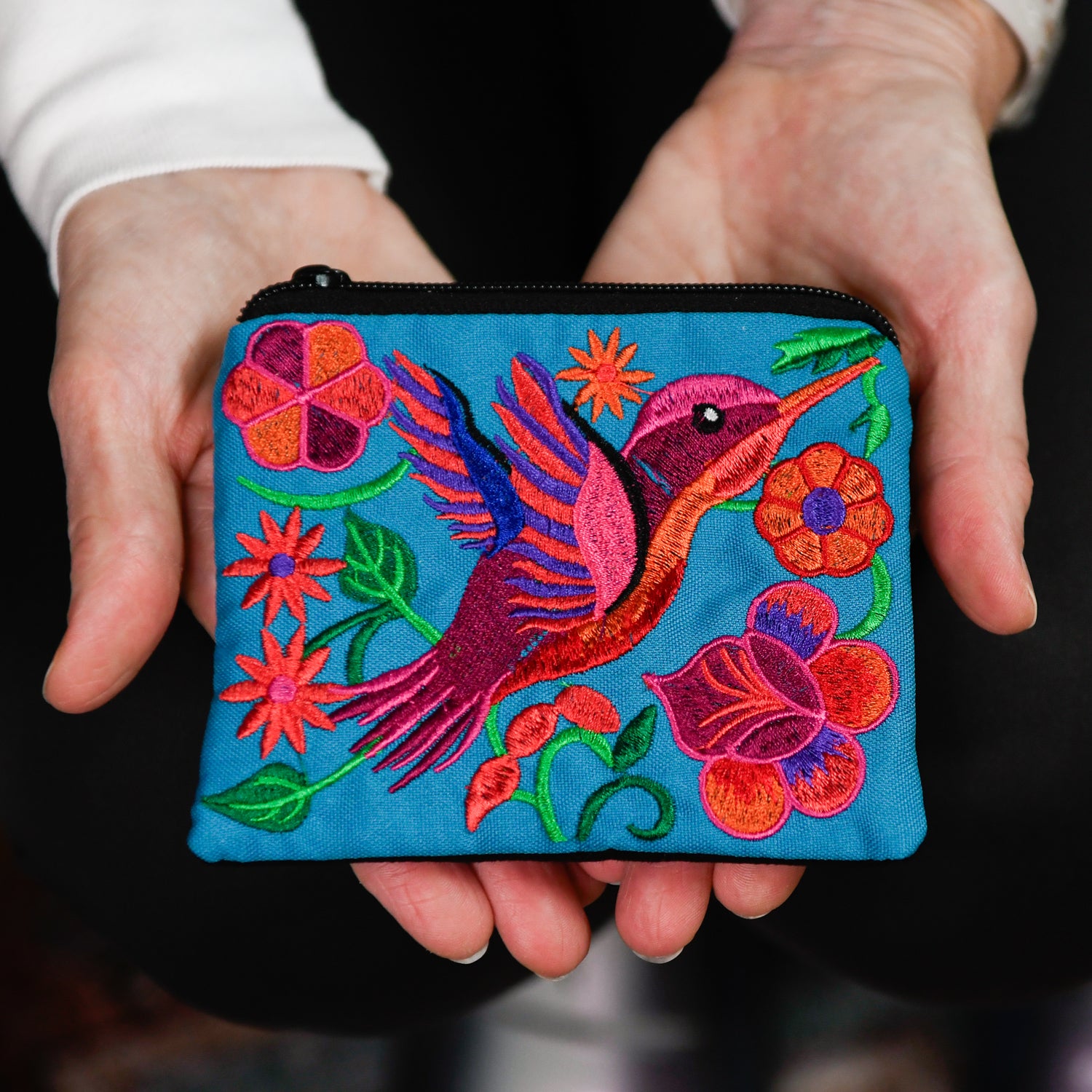 Hummingbird embroidered handmade fair trade guatemalan coin purse