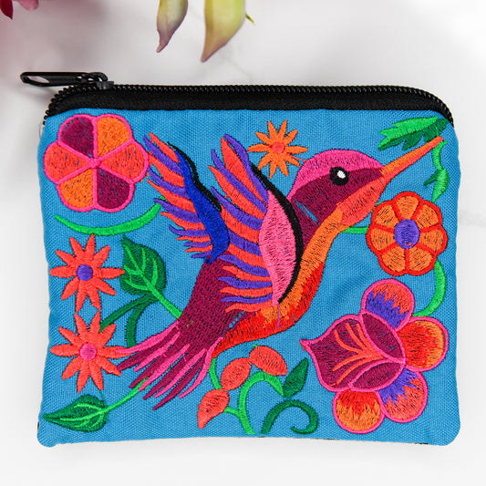 Hummingbird embroidered handmade fair trade guatemalan coin purse