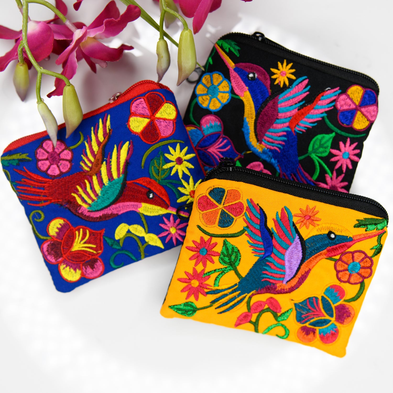 Hummingbird embroidered handmade fair trade guatemalan coin purse