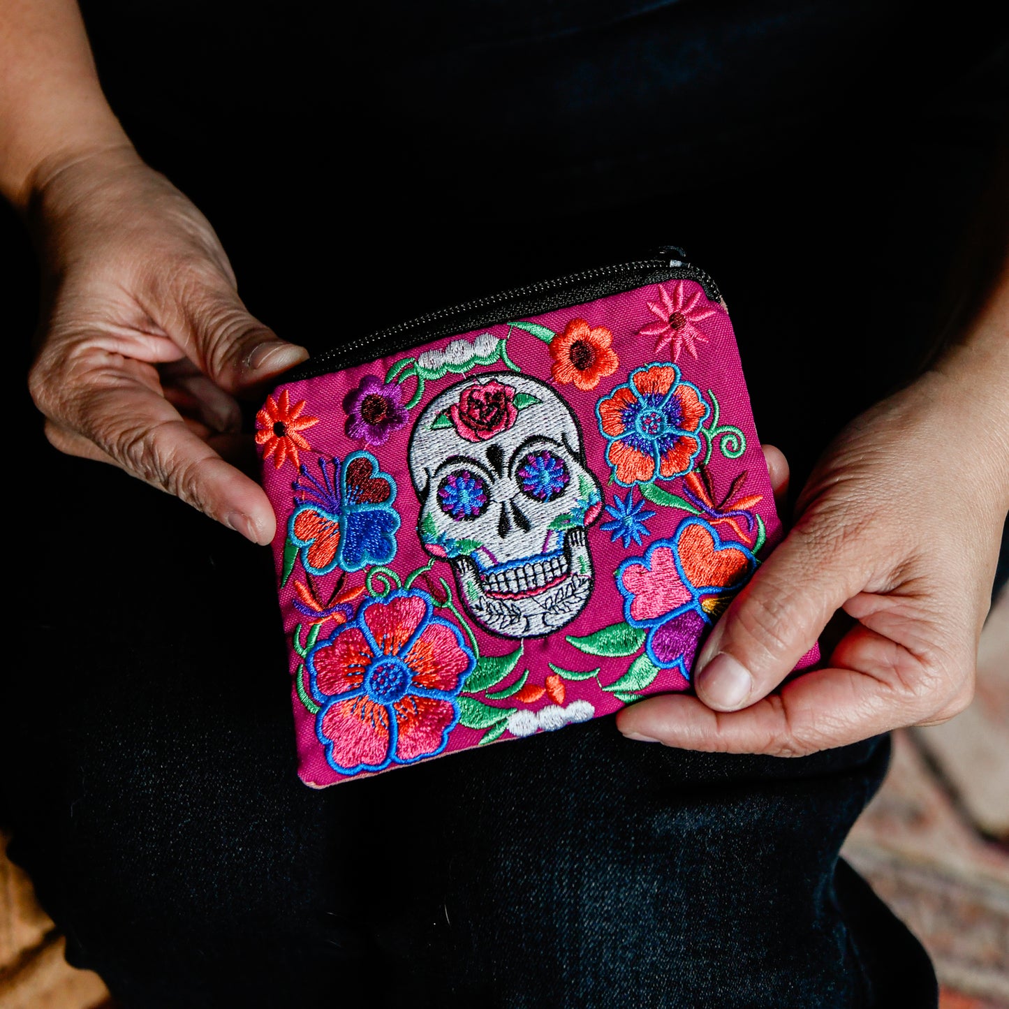 sugarskull embroidered handmade fair trade guatemalan coin purse
