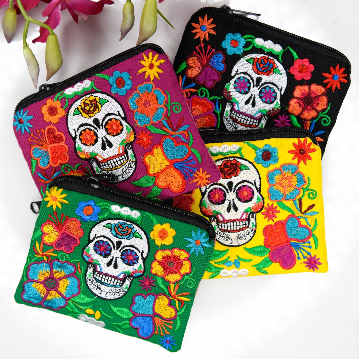 sugarskull embroidered handmade fair trade guatemalan coin purse