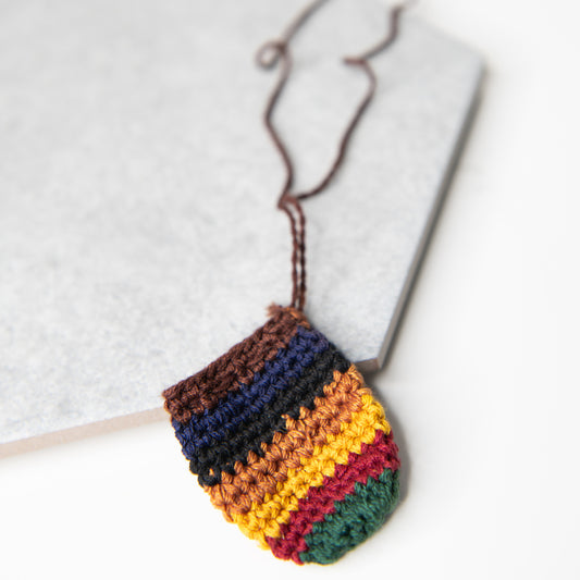 Small Earth Tone Crochet Crystal Pouch Necklace