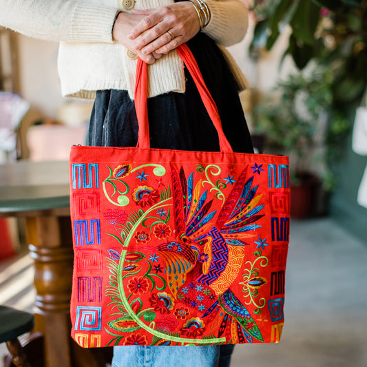 Wild Bird Embroidered Tote Bag