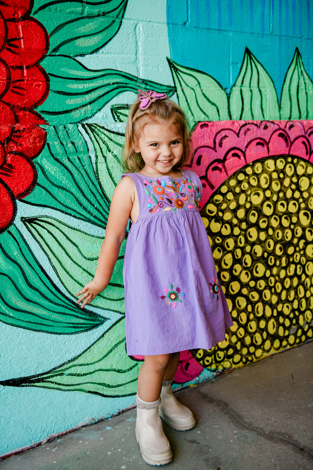 Lilac Girl's Embroidered Sleeveless Dress