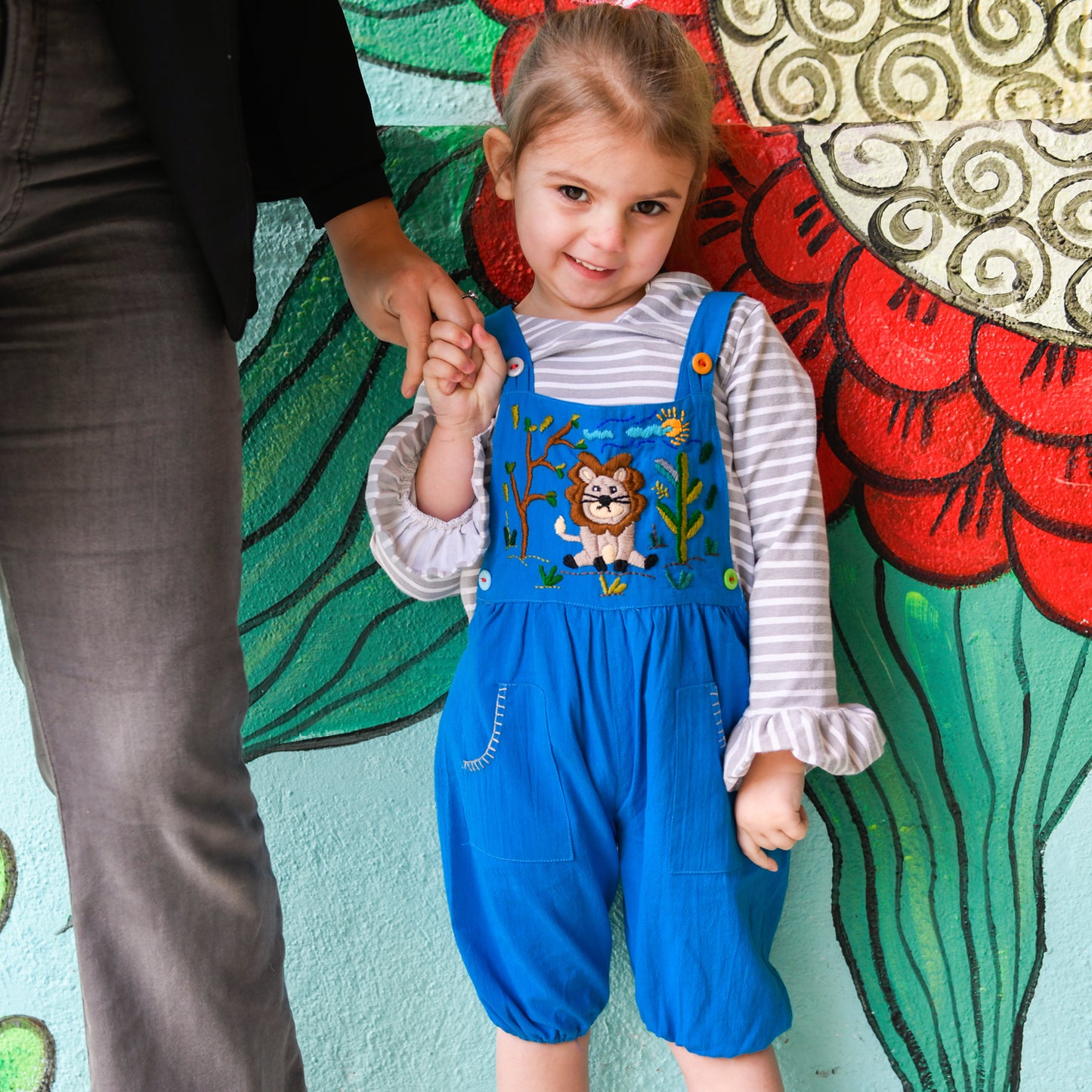 Lion Embroidered Kids Overalls / Romper
