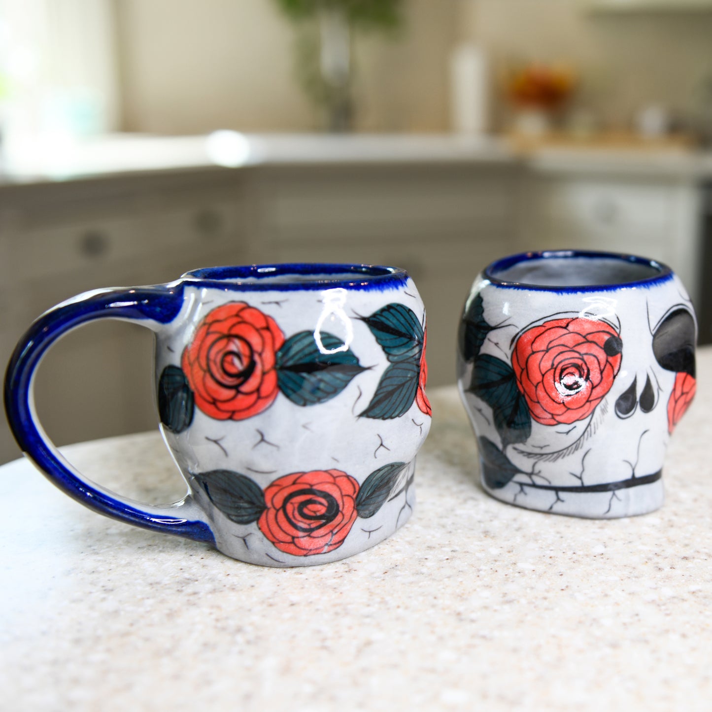 Rose Design Sugar Skull Skeleton Mug