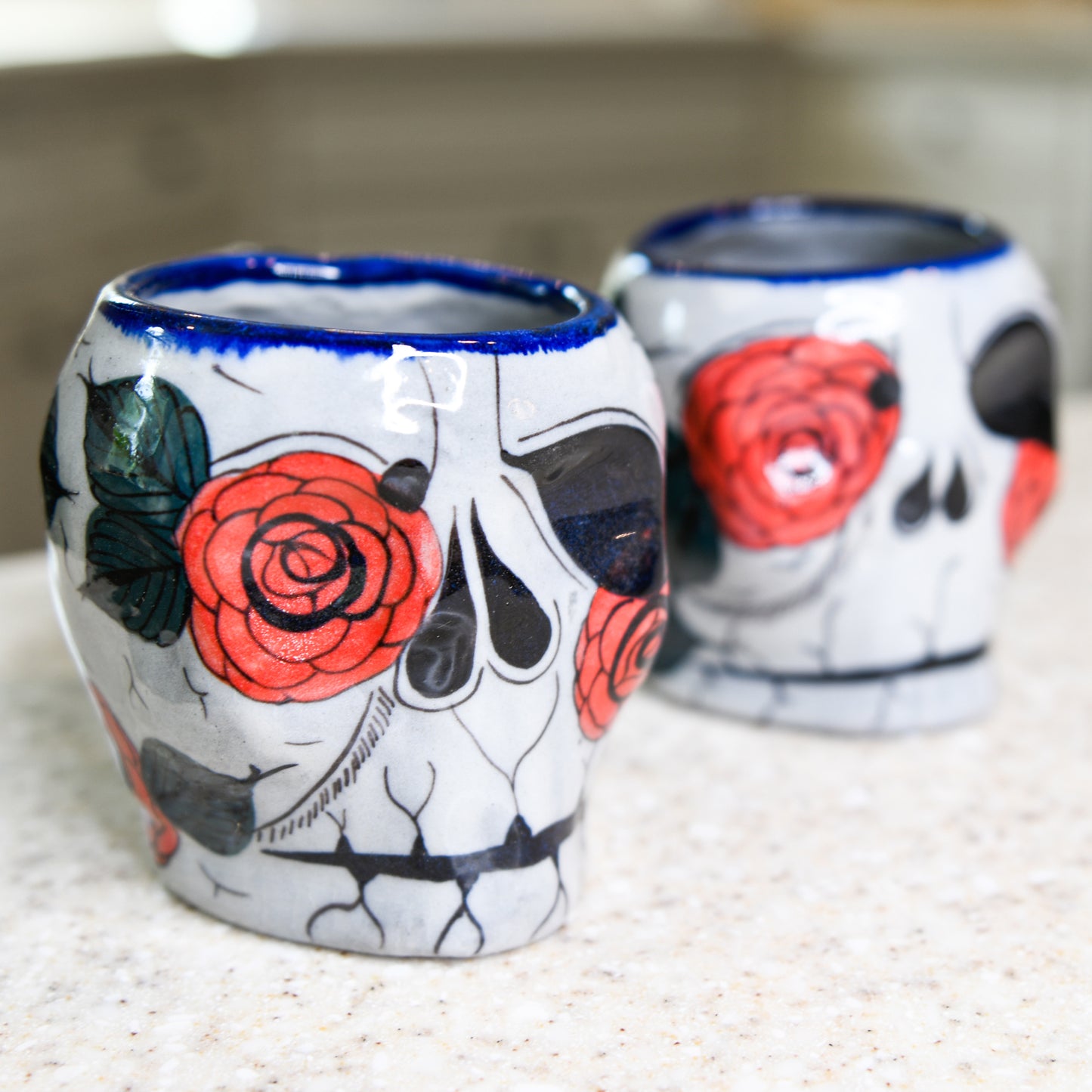 Rose Design Sugar Skull Skeleton Mug