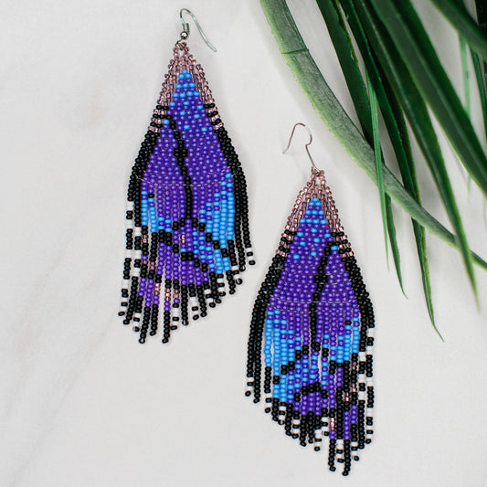 purple butterfly wing fringe earrings