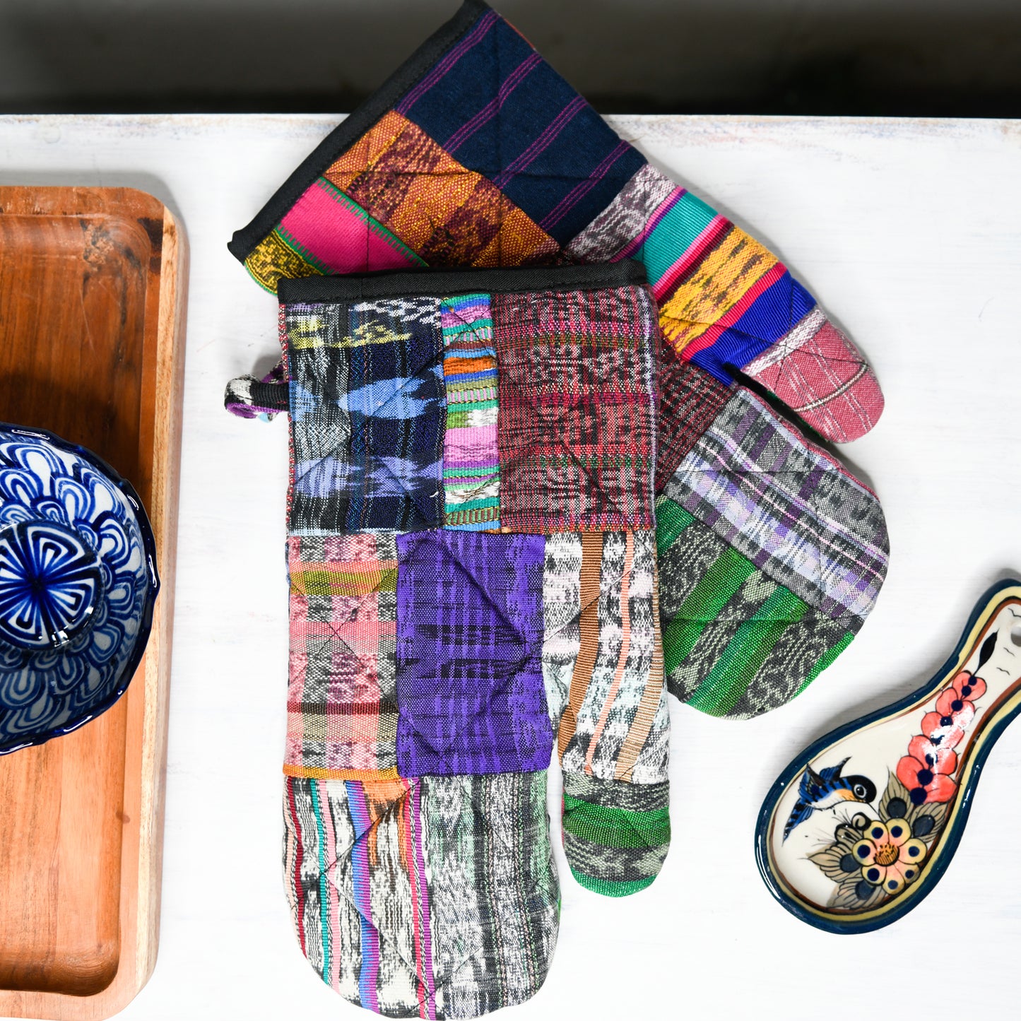 Set of Two Patch Oven Mitts
