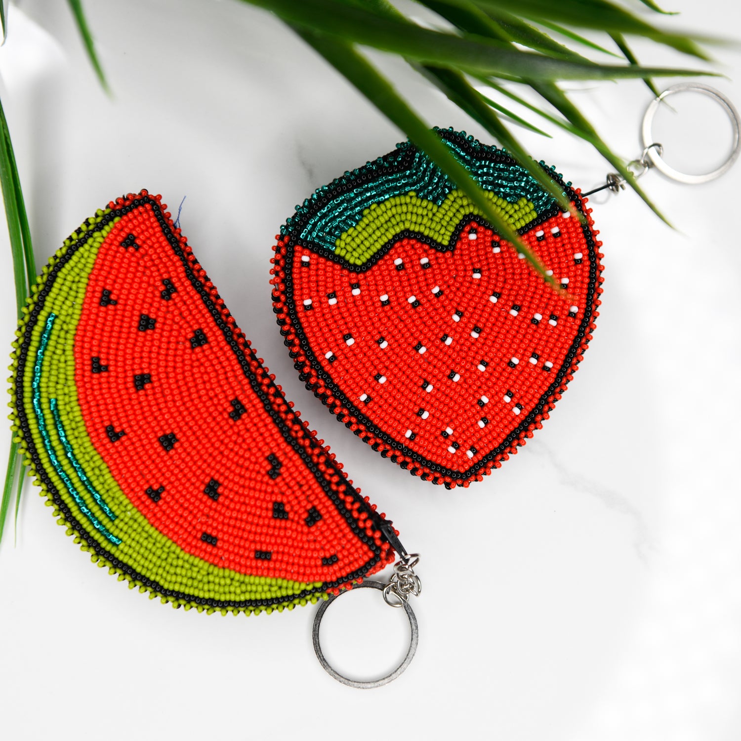 Beaded Watermelon Slice Keychain Coin Purse Guatemalan Fair Trade Handmade