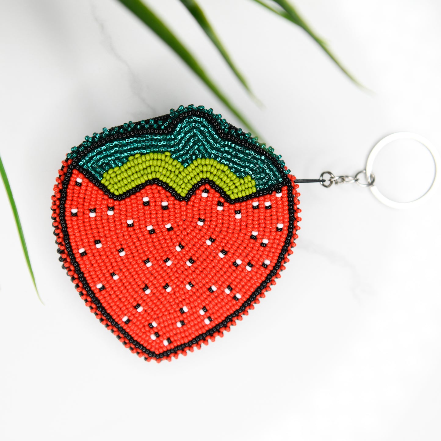 Beaded Strawberry Keychain Coin Purse Guatemalan Fair Trade Handmade