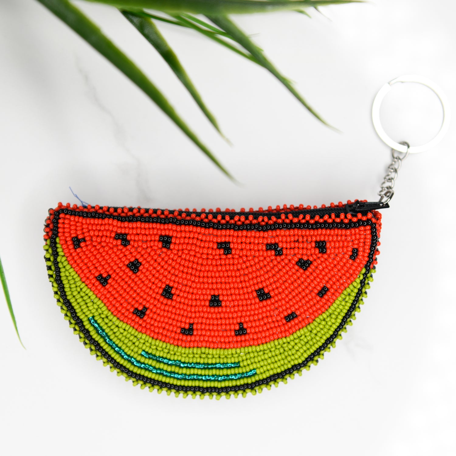 Beaded Watermelon Slice Keychain Coin Purse Guatemalan Fair Trade Handmade