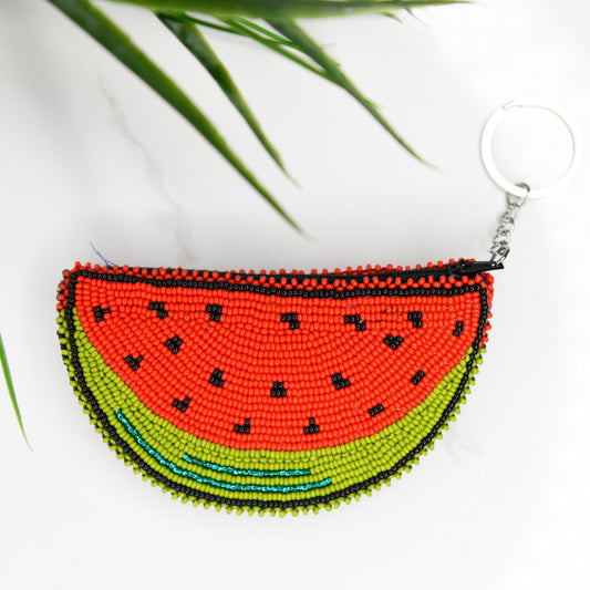 Beaded Watermelon Slice Keychain Coin Purse Guatemalan Fair Trade Handmade