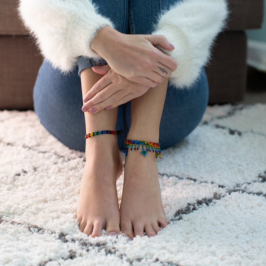 Black Rainbow Flower Anklet