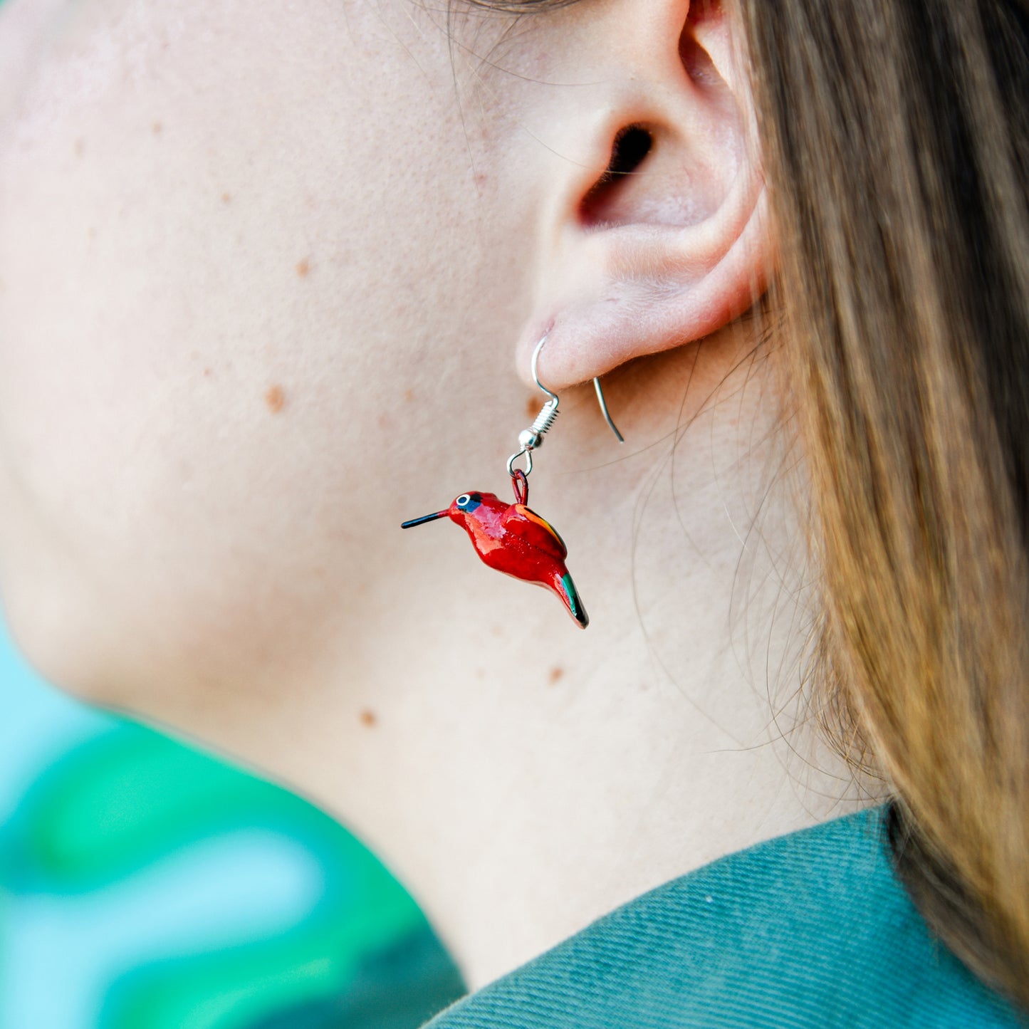 Red Hummingbird Ceramic Earrings