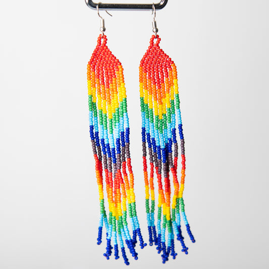 Long Rainbow Feather Earrings